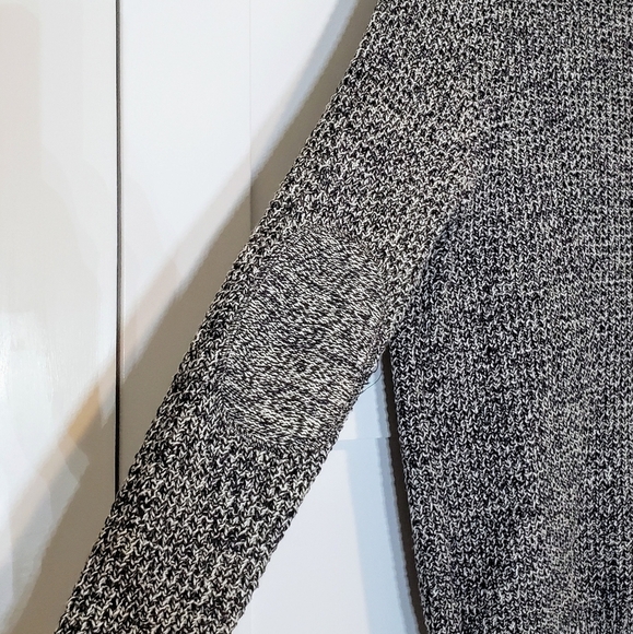 Sonoma Marled Crewneck Sweater Pullover Black White Knit Patch Elbows Sz Medium - Picture 9 of 11